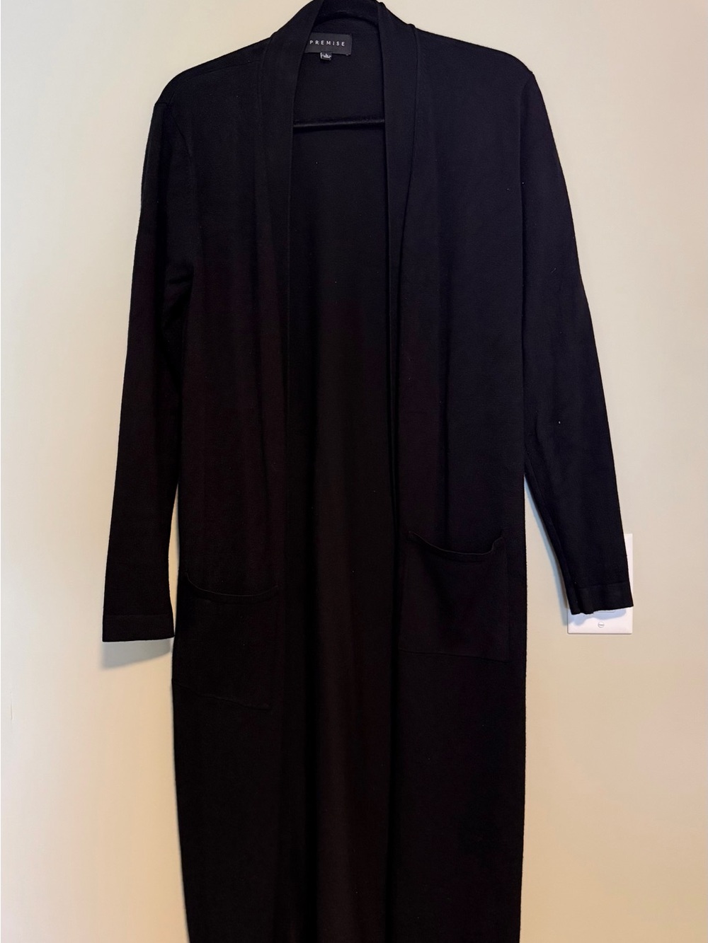 Premise Black Long Open-Front Black Knit Cardigan